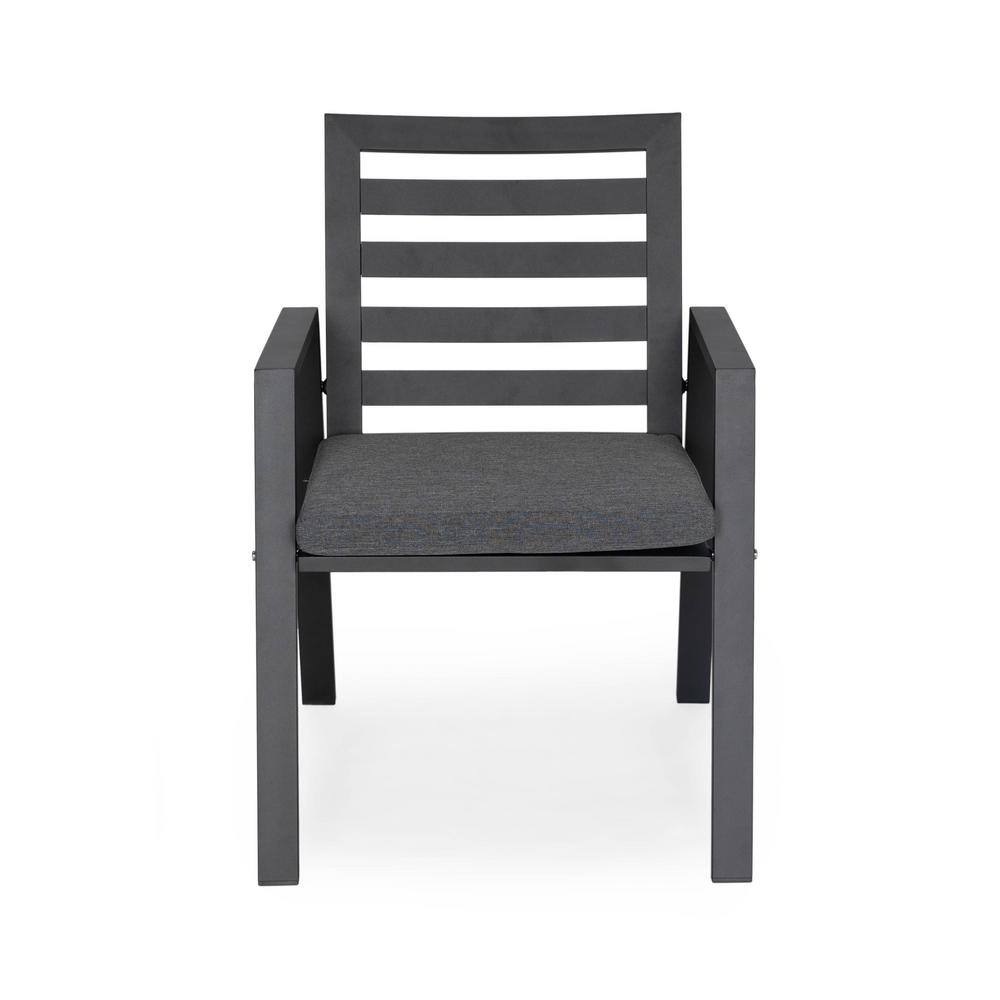 Chelsea Black Aluminum Patio Dining Armchair Set with Cushions