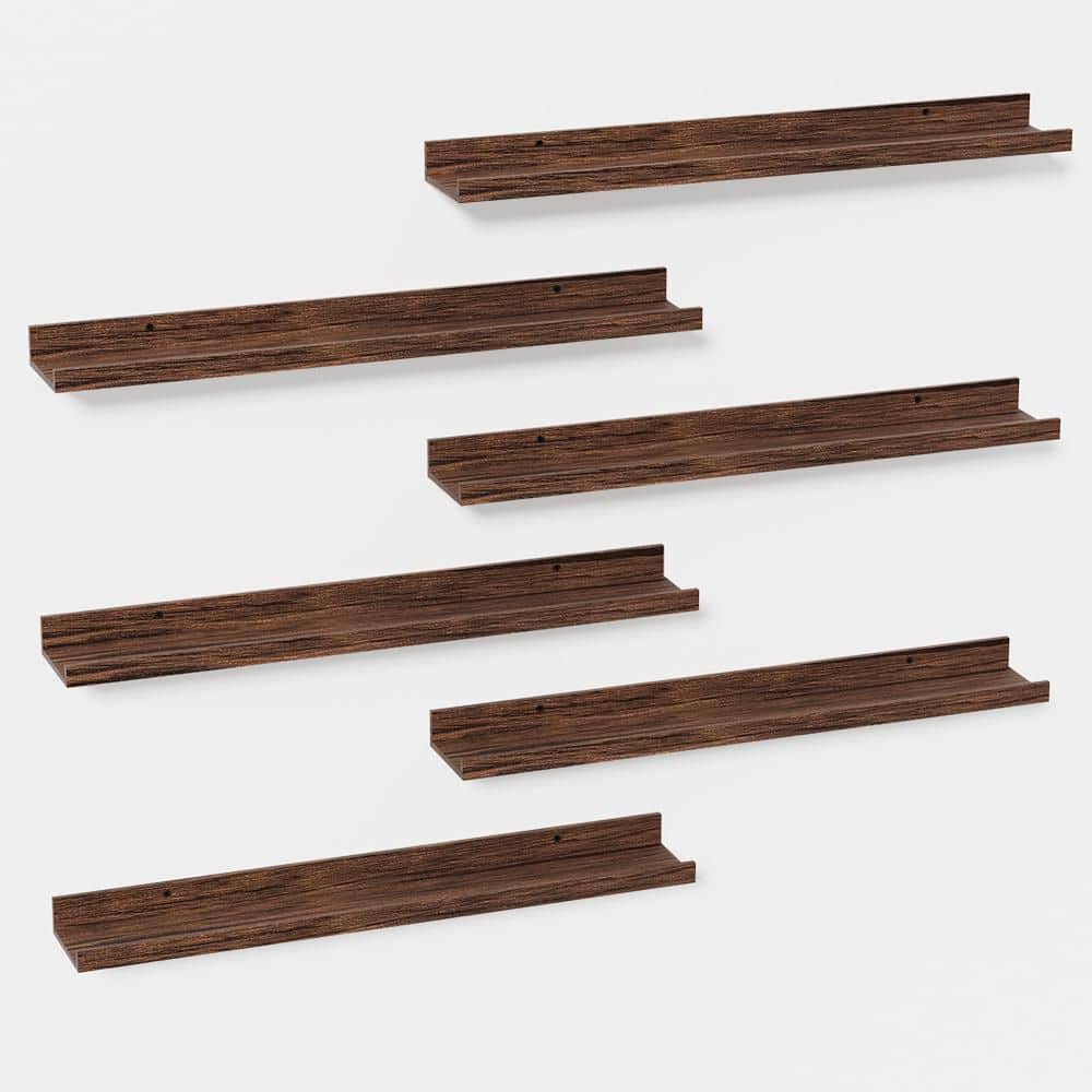 35.4 in. W x 5.1 in. D Walnut Wooden Picture Ledge Decorative Wall Shelf 6-Pack for Living Room, Bedroom, Nursery price history on PriceWatchPro