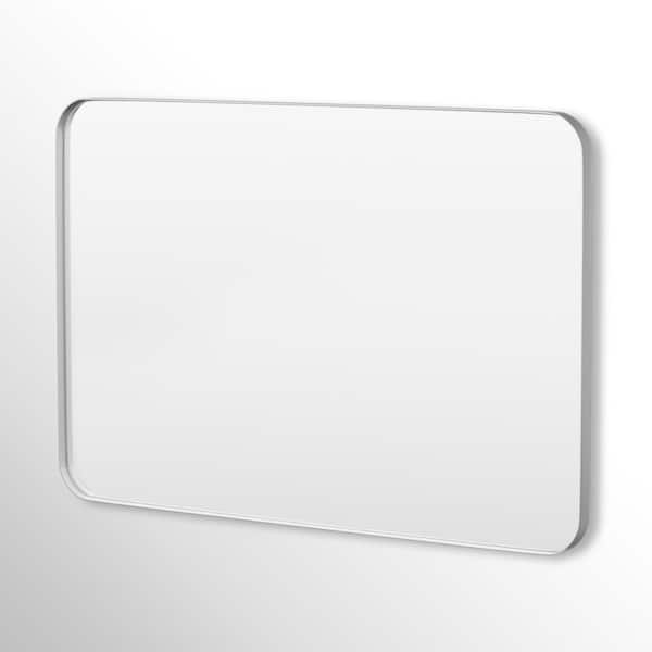 Hausvita 48 in. W x 32 in. H Rectangular Framed Tempered Glass Wall-Mounted Bathroom Vanity Mirror in Silver