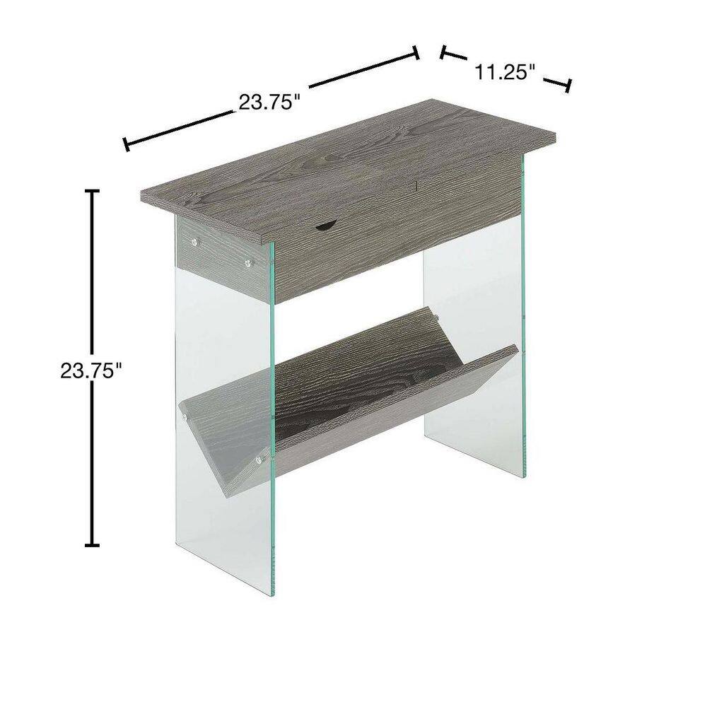 Weathered Gray Flip Top End Table with Charging Station and Glass Panels