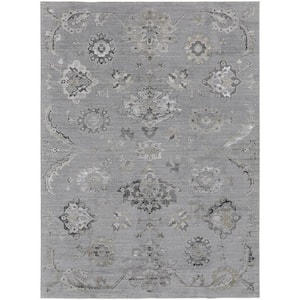 Silver and Black 2 ft. x 3 ft. Floral Area Rug