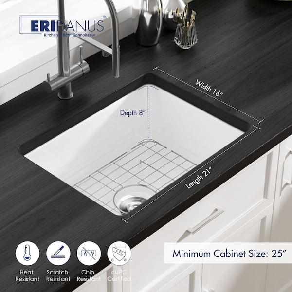 Eridanus Oslo 24 in. Undermount Single Bowl White Ceramic Kitchen