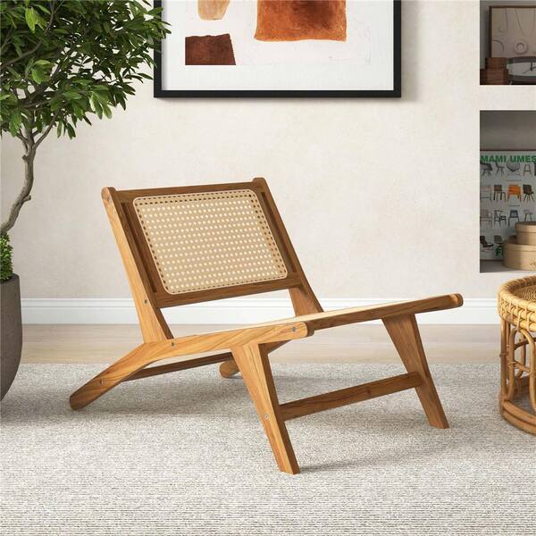 Costway Natural Teak Wooden Outdoor Lounge Chair in. Set of