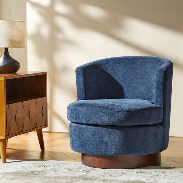 JAYDEN CREATION Arwah Navy Polyester Cushioned Barrel Chair with Swivel