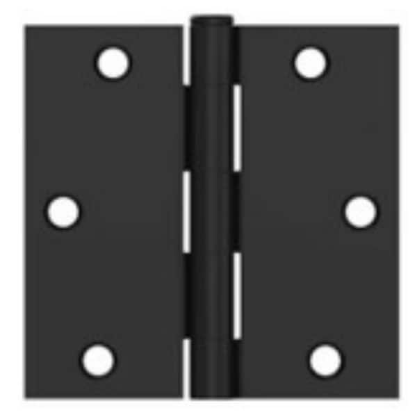 Global Door Controls 3.5 in. x 3.5 in. Matte Black Full Mortise Residential Squared Radius Standard Door Hinge w/ Removable Pin - (Set of 12)