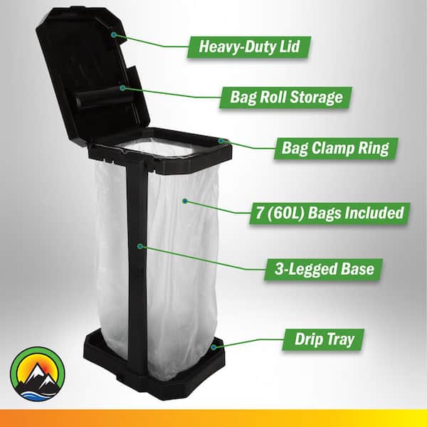 Wakeman Portable Trash Bag Holder Stand with Lid and Bags 75