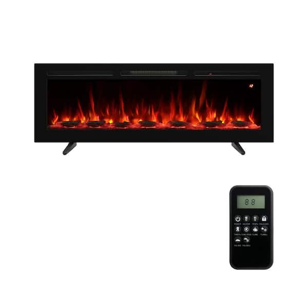 54 in. Freestanding Electric Fireplaces with 14-Flame Colors,14-Fule Bed Colors,6-Brightness Levels,Timer in Black