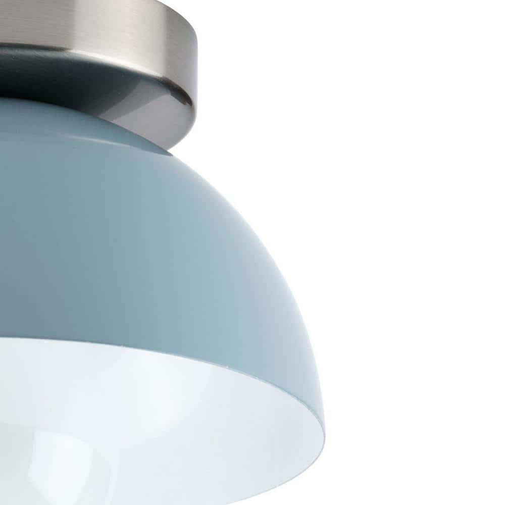 Eva Coastal Blue Glass Flush Mount Light with Brushed Nickel Accents