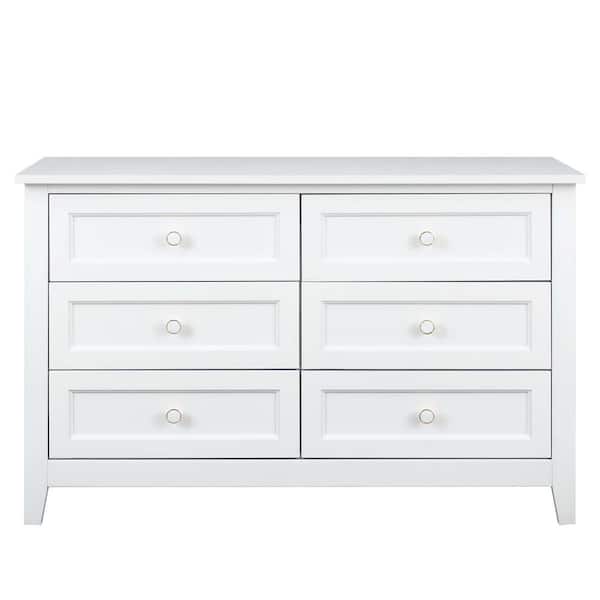 47.24 in. W x 17.72 in. D x 30.75 in. H White Wood Linen Cabinet Spray-Painted Drawer Dresser Lockers Retro Round Handle