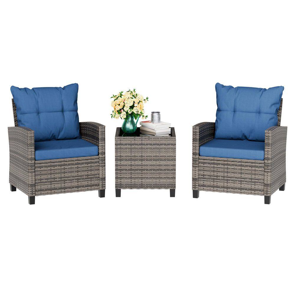 3-Piece Wicker Outdoor Lounge Chair Chat Set with Cushion price history on PriceWatchPro