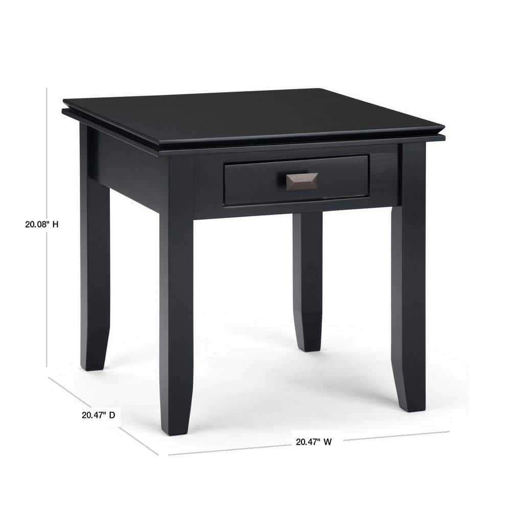 Artisan Square Black Solid Wood Side Table with Storage