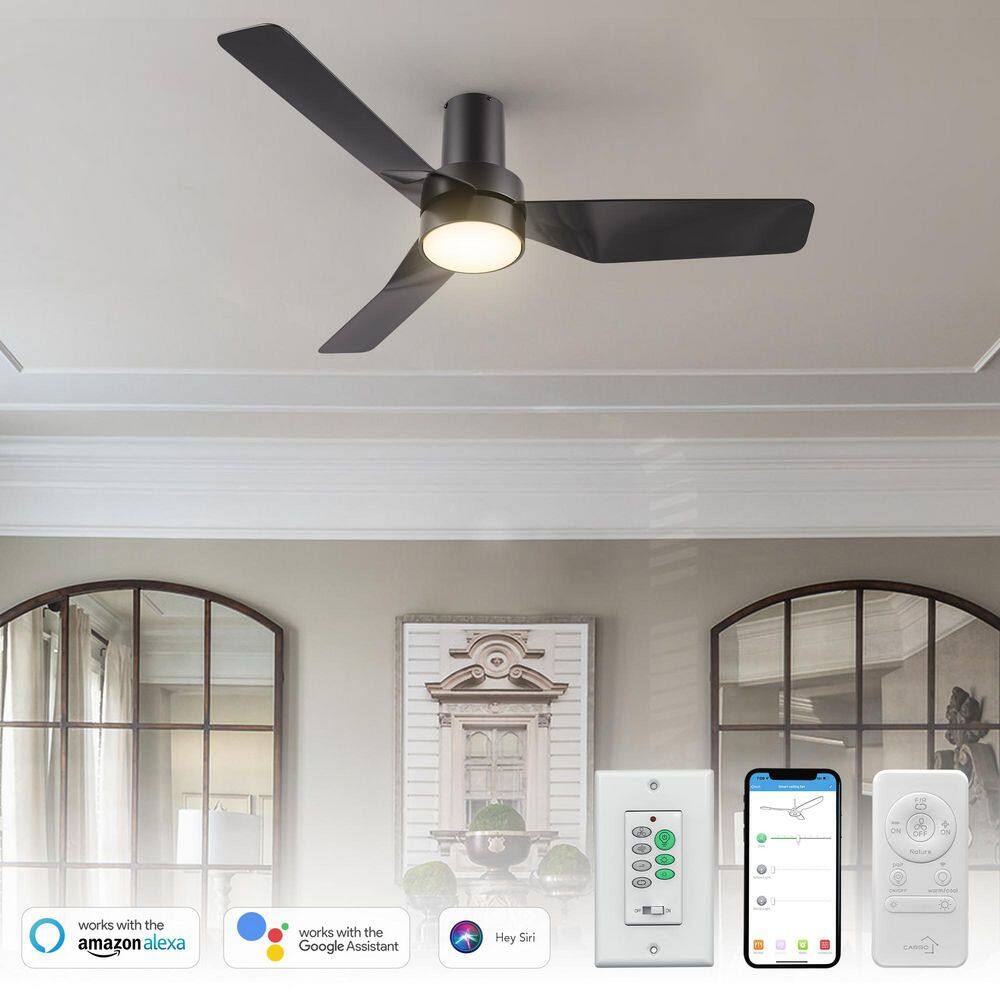 44 in. Indoor Black Flush Mount Integrated LED Smart Ceiling Fan with Remote Control and Wall Control, 10-Speed DC Motor price history on PriceWatchPro