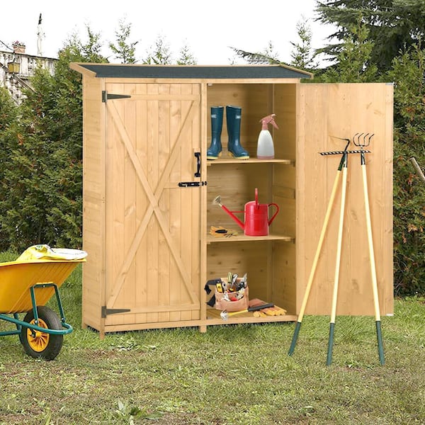 2.5 ft. W x 1.5 ft. D Wooden Garden Shed 3-Tier Patio Storage Cabinet Outdoor Organizer Gray 4.4 sq. ft.