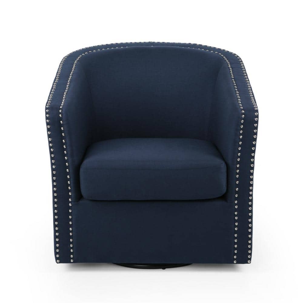 Maya Handcrafted Blue Fabric Swivel Club Chair with Metal Frame