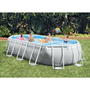 16.5 ft. Oval Rectangular Prism Metal Frame Pool and Cleaning Kit with Vacuum Skimmer and Pole