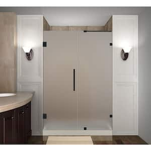 Nautis 66.25 - 67.25 in. x 72 in. Frameless Hinged Shower Door with Frosted Glass in Matte Black