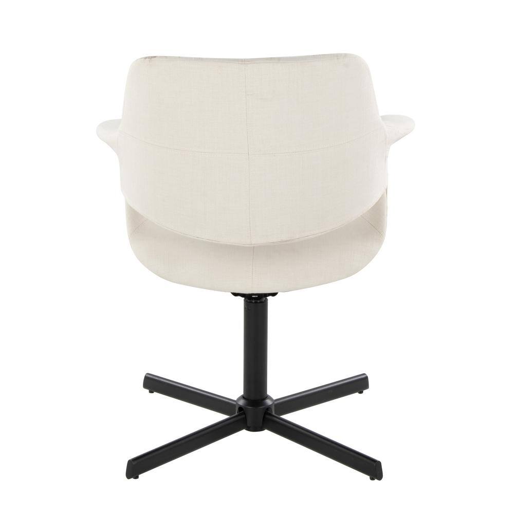 Cream Fabric and Black Metal Swivel Accent Chair