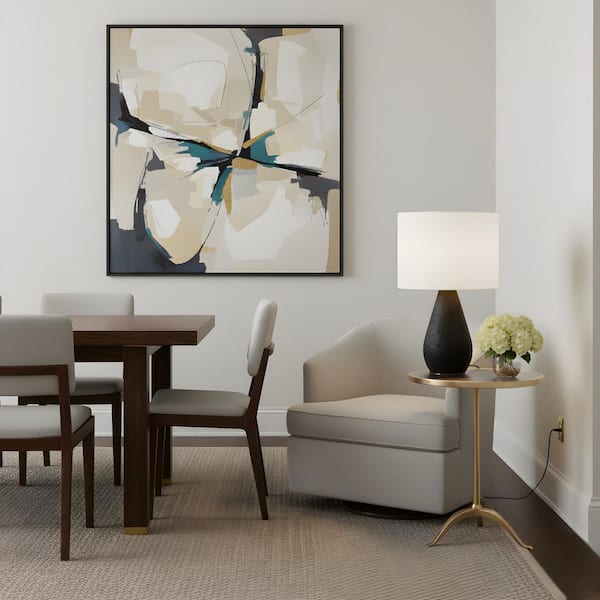 Breccia Medium 25 in. Black Wash Bedroom Home Office Living Room Table Lamp With White Linen Shade