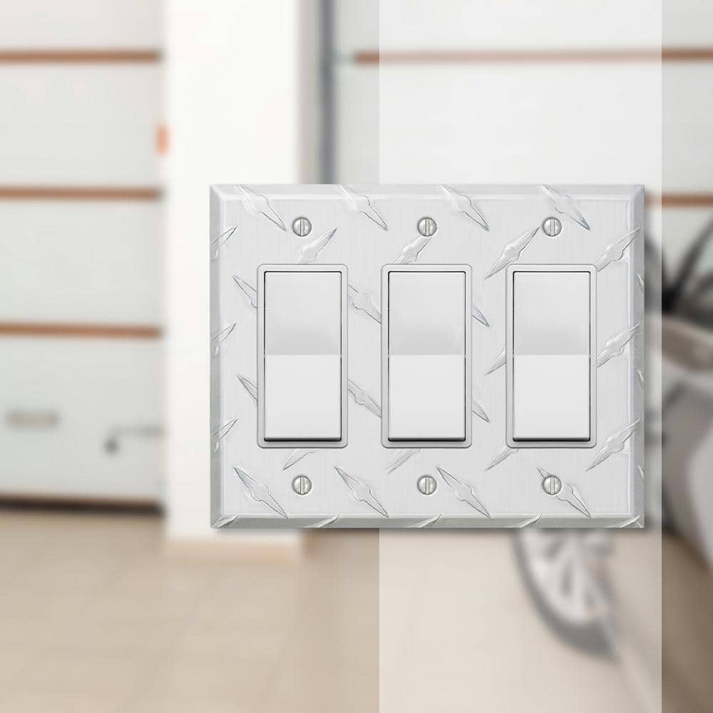 Silver Aluminum Diamond Plate Triple Rocker Wallplate