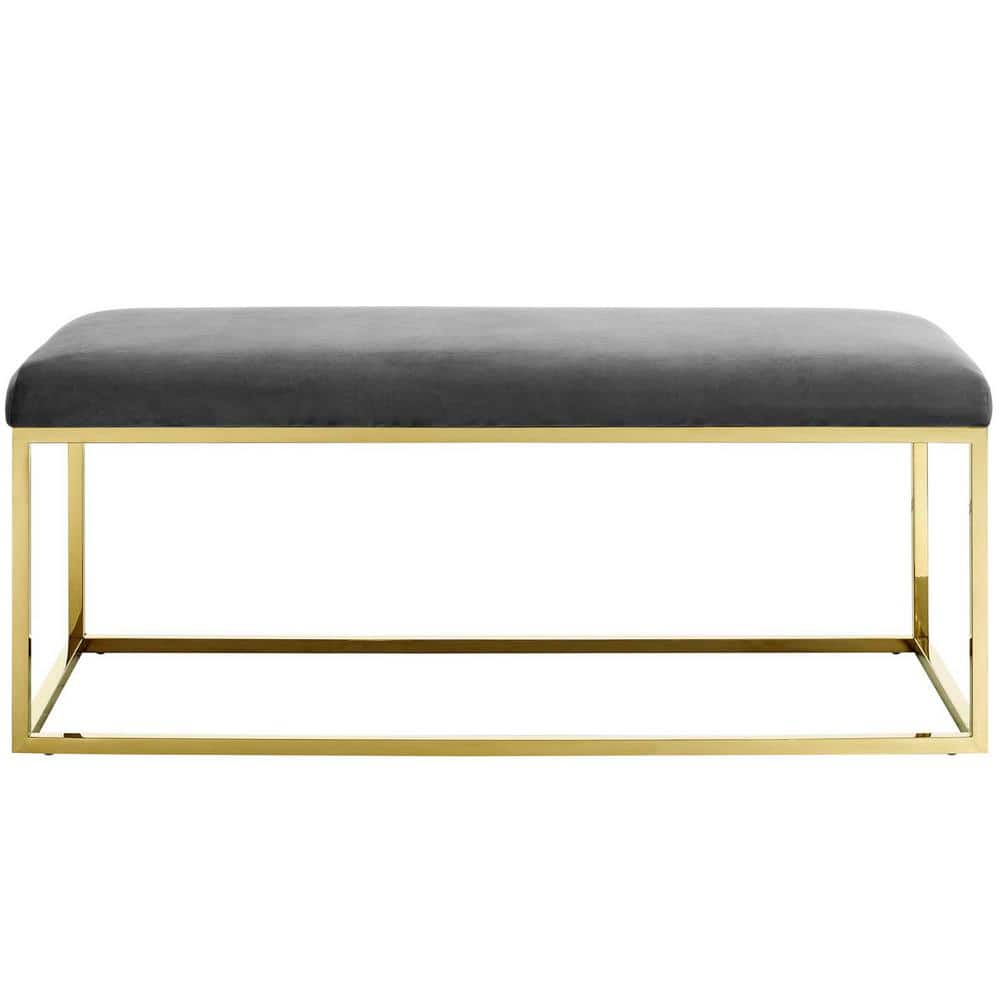 Elegant 43.5'' Gold and Gray Velvet Bedroom Bench with Stainless Steel Base