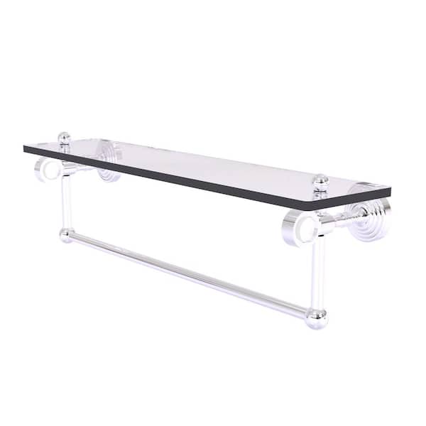 Allied Brass Pacific Grove 22 in. W 6.4 in. H x 5.13 in. D Glass Rectangular Shelf in Polished Chrome with Towel Bar