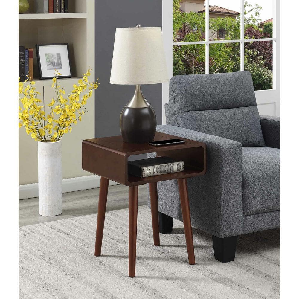 Espresso Birch and Poplar Mid-Century Rectangular End Table with Shelf
