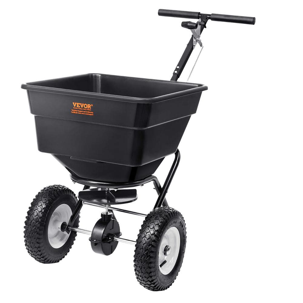 VEVOR Broadcast Spreader 100 lbs. WalkBehind Turf Spreader with 12 in. Wheels Steel Push