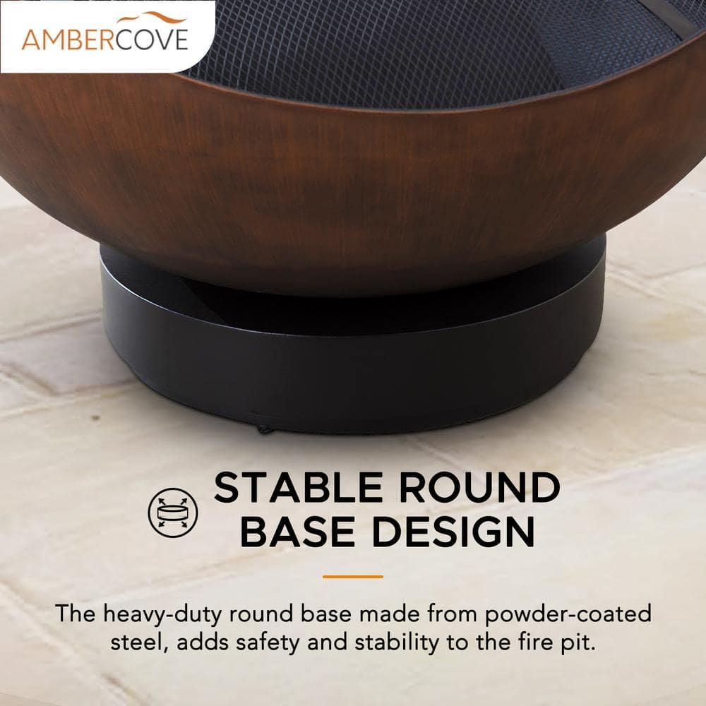 32.6 Inch Black and Copper Wood Burning Fire Pit Table