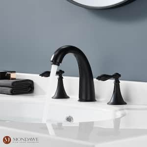 8 in. Widespread Double Handle Low Arc Bathroom Faucet with Drain Kit Included in Matte Black