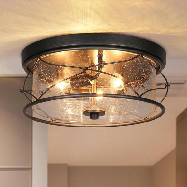 Classy Leaves Semi Flh Mount Ceiling Light, 3-Light Gold Close To Ceiling Light Fixtures Modern Ceiling Lights With Clear Bowl-Shaped Glass For Kitchen Hallway Entryway