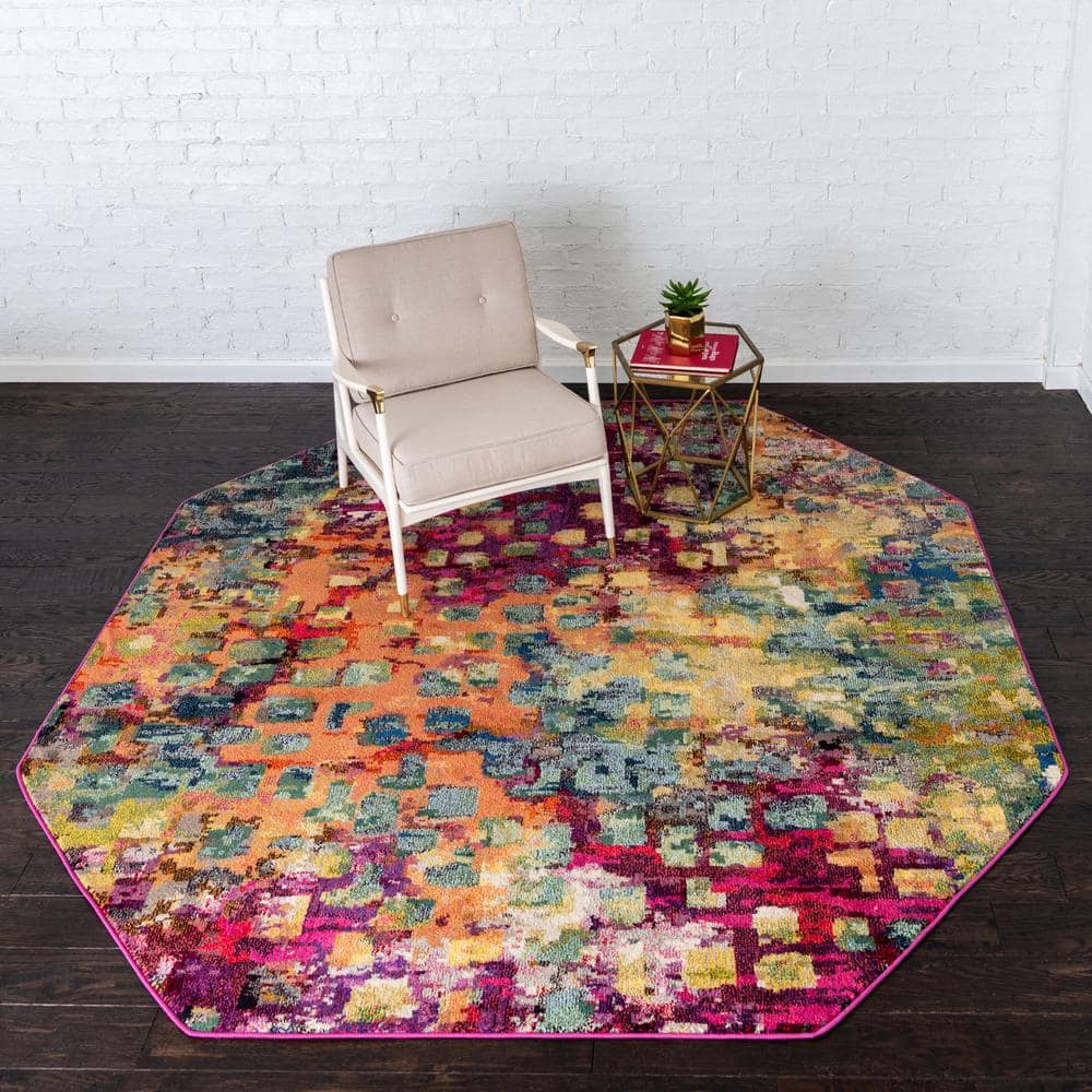 Colorful Abstract Octagon Synthetic Indoor Rug