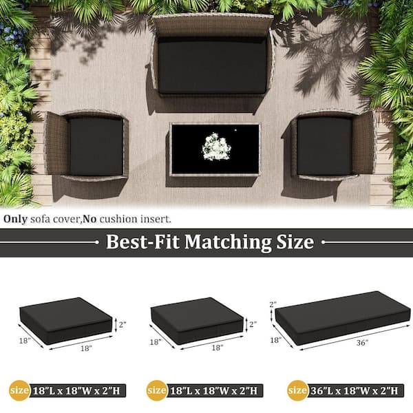 3-Piece 36 x 18 in. & 18 x 18 in. Outdoor Cushion Covers Replacement with Zipper Black