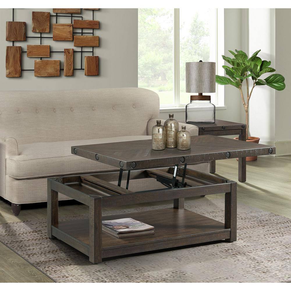 24" Gray Acacia Wood Square End Table with USB Port