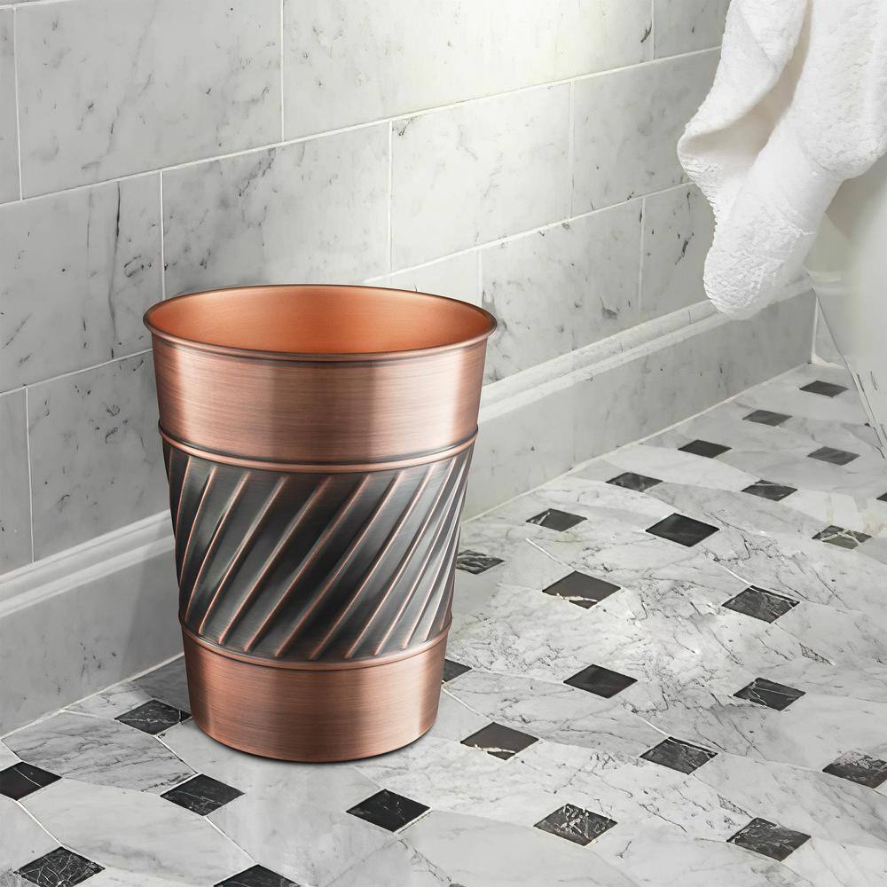 Antique Copper Handcrafted Wave Embossed Metal Wastebasket