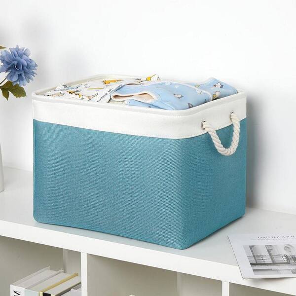 Blue 16 in. x 12 in. Fabric Decorative Basket Set of 3 with