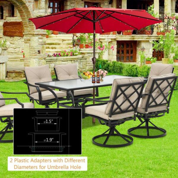 Angeles Home 66 In Modern Rectangular Metal Tempered Glass Patio Outdoor Dining Table With Umbrella Hole M10 8np082wl - Patio Sets With Umbrella Under 2000