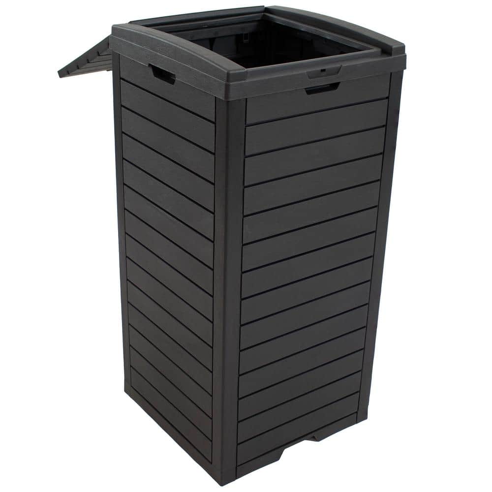 Black Polypropylene Resin Outdoor Trash Can with Lid, 39 Gallon