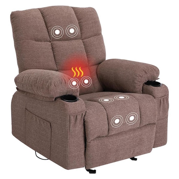 Brown Velet Recliner Chair Massage Chair Heating Sofa with USB and Side  Pocket 2-Cup Holders