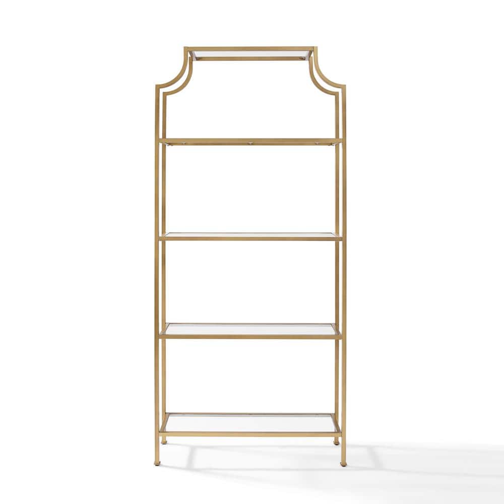 Aimee Antique Gold Pagoda-Style Metal and Glass Etagere