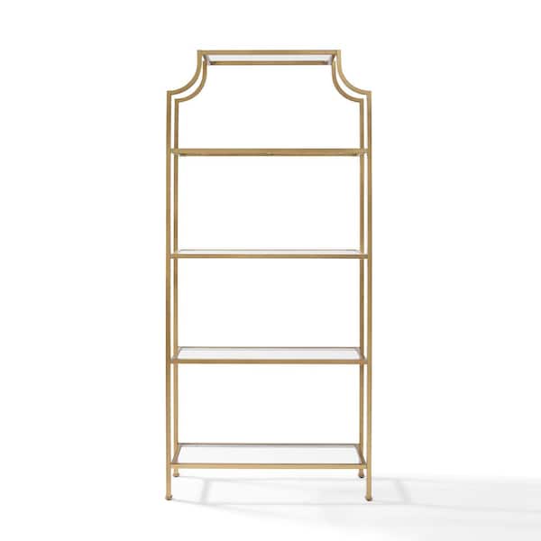 80 in. Gold/Clear Metal 4-shelf Etagere Bookcase with Open Back