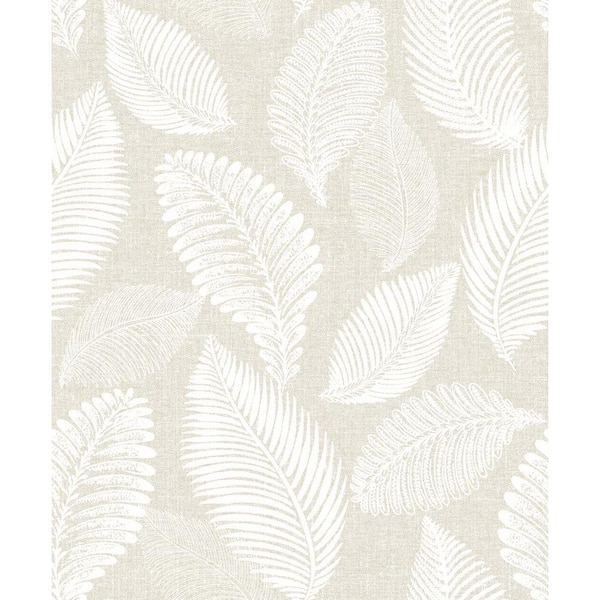 Seabrook Designs 57.5 sq. ft. Warm Sand Tossed Leaves Nonwoven Paper Unpasted Wallpaper Roll