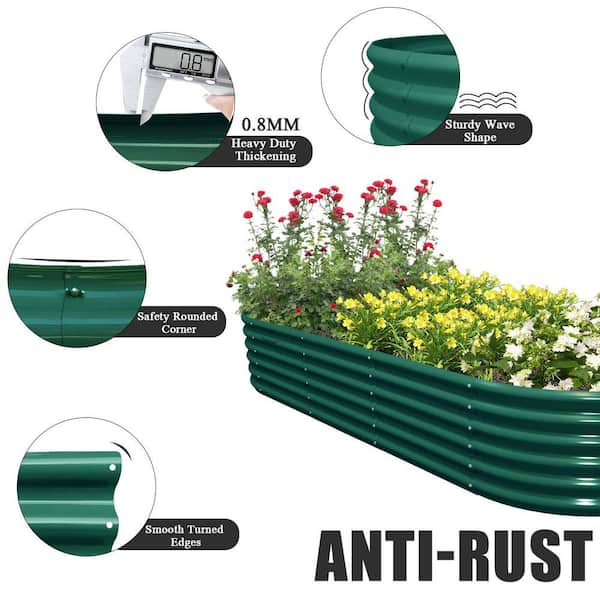 Green 96 in. x 36 in. x 18 in. Oval Metal Raised Garden Beds Anti