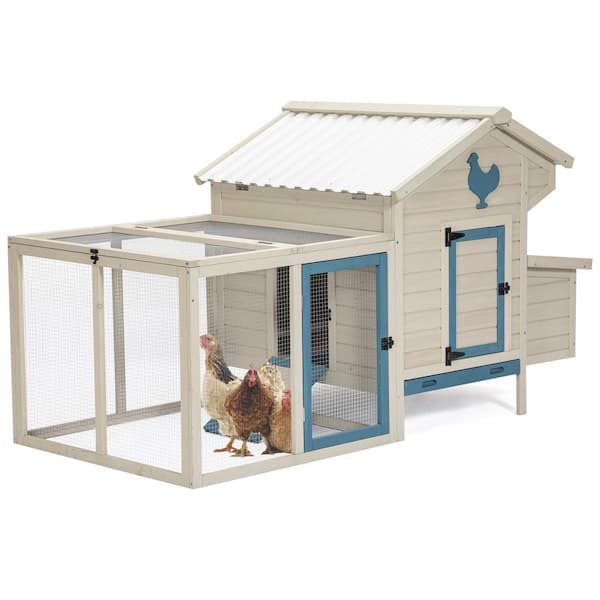 Miscool Any 74 in. W x 41 in. D x 43 in. H Mesh Poultry Fencing, Large Wood Chicken Coop Backyard with Nesting Box in White
