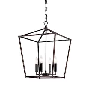 Renzo 16 in. 4-Light Oil Rubbed Bronze Caged Modern Farmhouse Candlestick Pendant