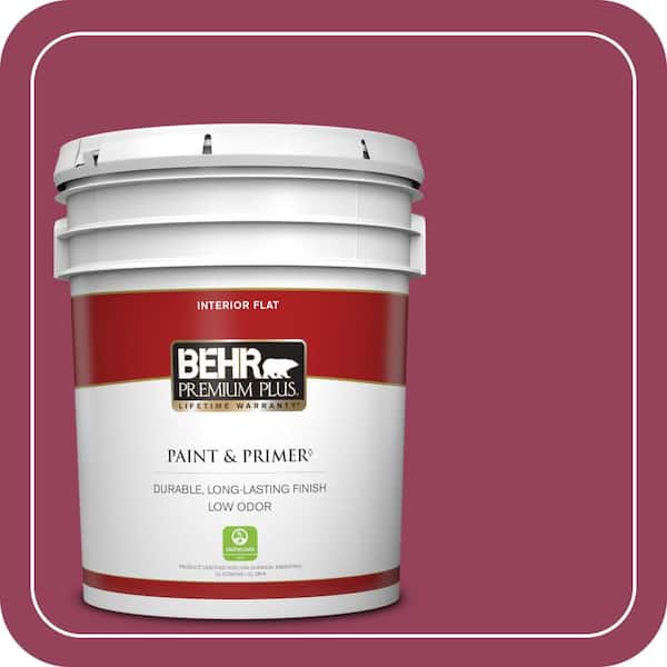 BEHR PREMIUM PLUS 5 gal. #110B-7 Raspberry Pudding Flat Low Odor Interior Paint & Primer