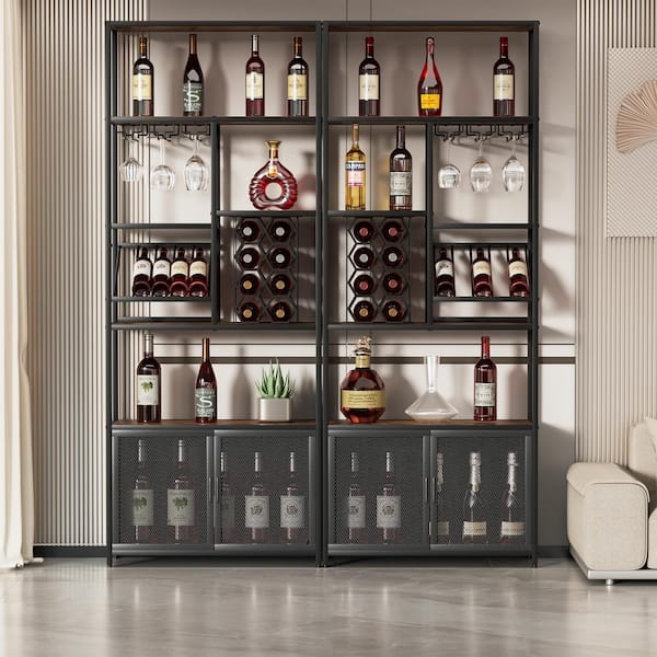 Ena 68 in. Cappuccino 24 Bottle Wine Rack with Hanging Stemware Rack