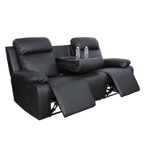 85.5 in. W Pillow top Arm Faux Leather Rectangle Reclining Sofa in. Black