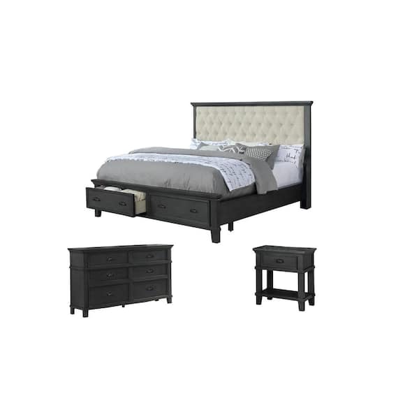 Best Quality Furniture Sandy 3-Piece Cappuccino Eastern King Platform Storage Bedroom Set