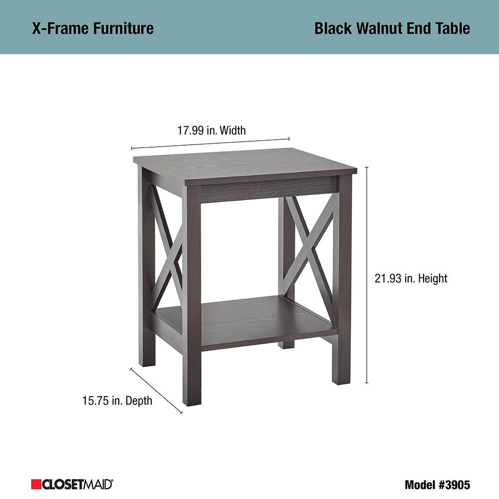 Rectangular X-Frame Dark-Brown Wood End Table with Two Shelves