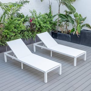 White Powder Coated Aluminum Frame Marlin Modern Patio Lounge Chair Chaise with White (Set of 2)